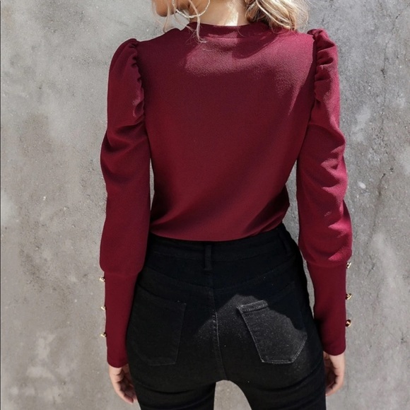 Button detail sleeve top mauve purple - Picture 3 of 16